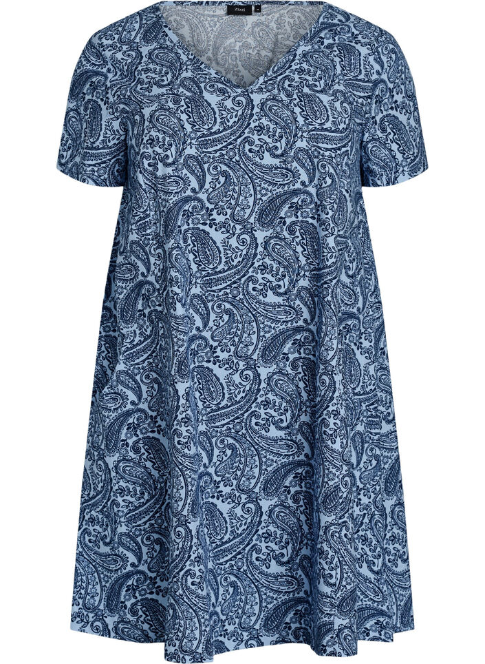 Short a-line dress with paisley print, Light Blue, Packshot image number 0