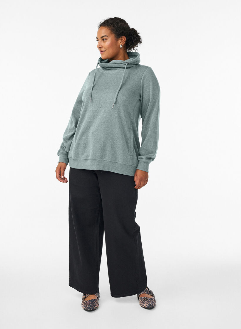 Sweatshirt with high collar and pockets, Green, Model image number 1