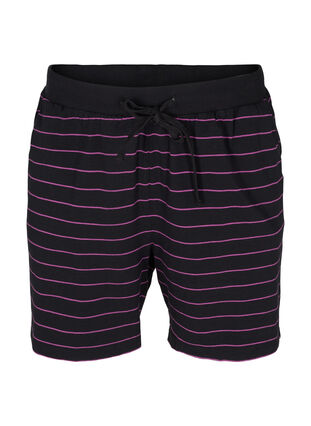 Loose Cotton Shorts with Stripes, Black w. Purple, Packshot image number 0
