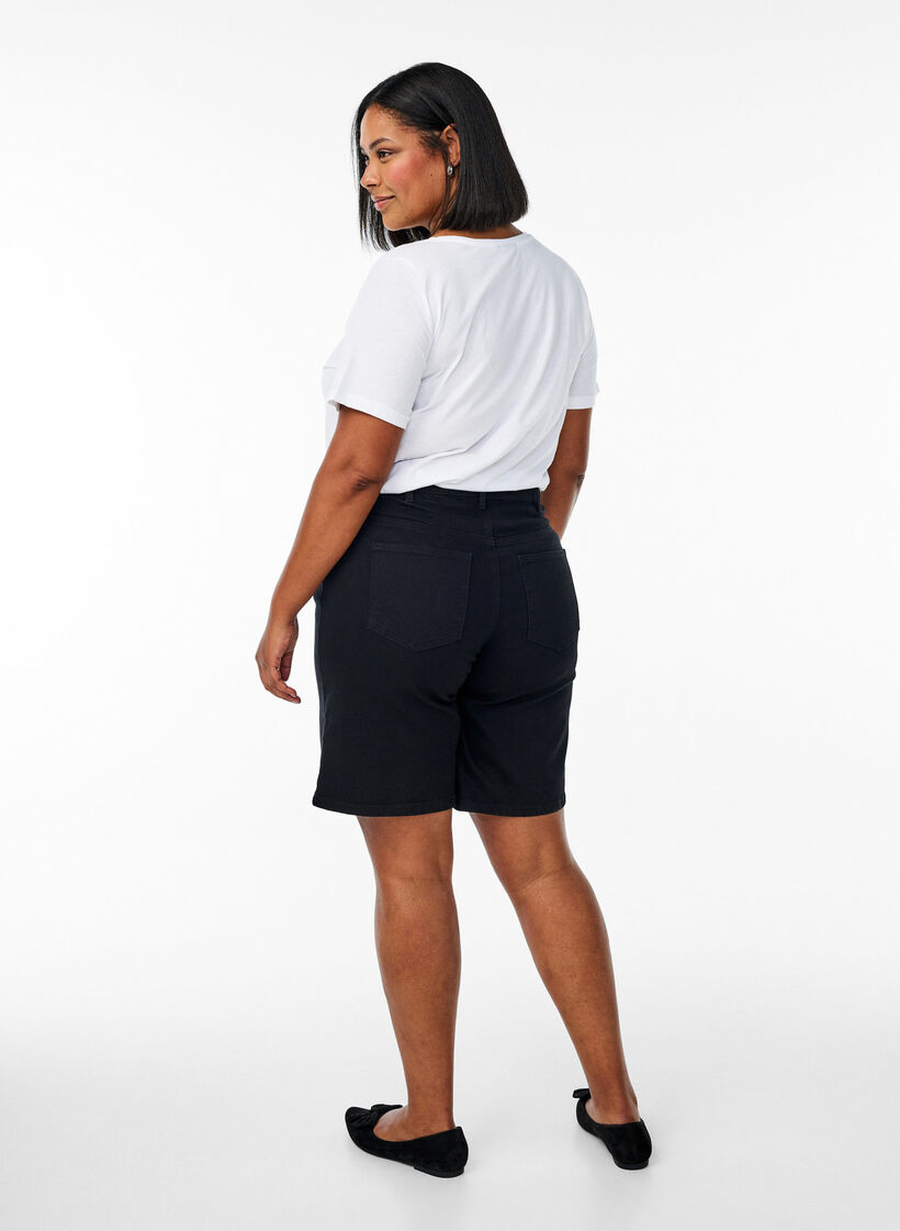 FLASH - Loose denim shorts with high waist, Black, Model image number 2