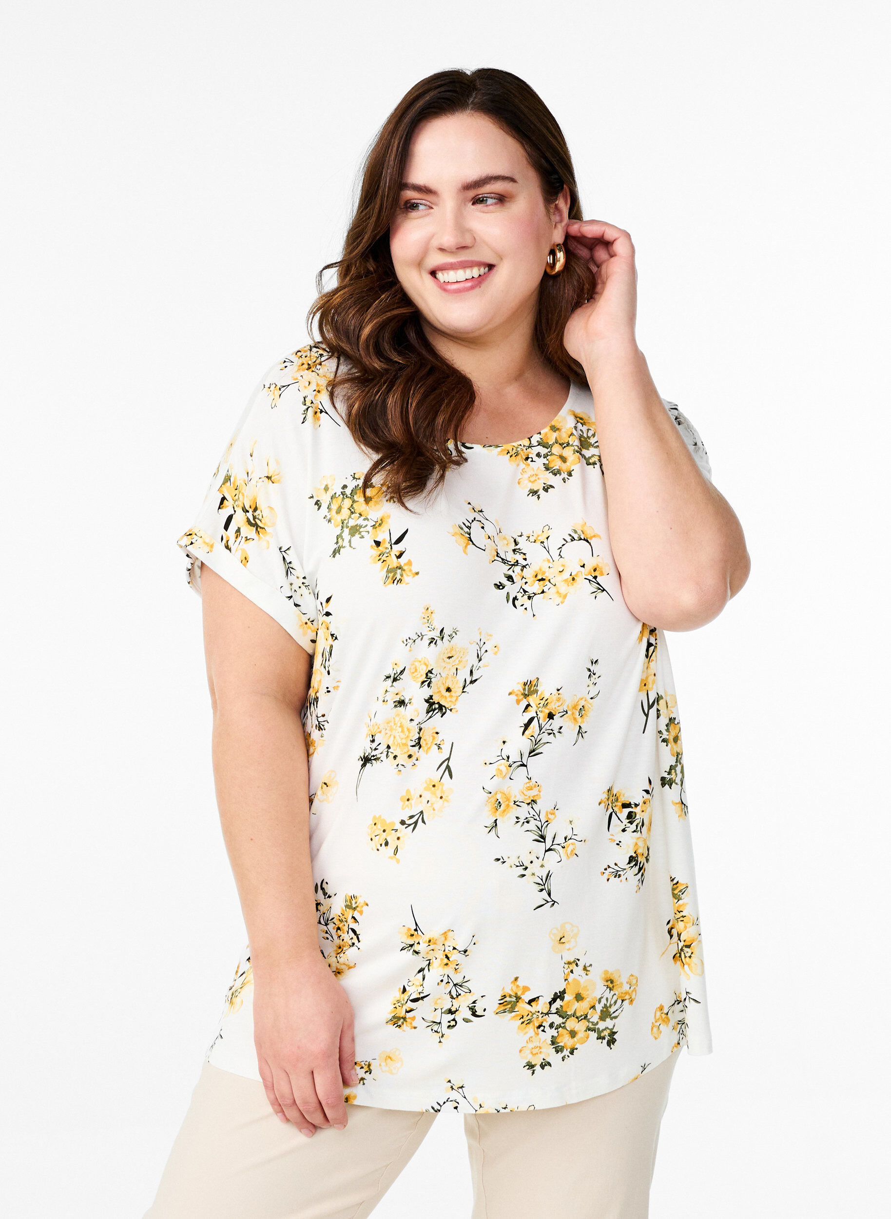 Zizzifashion T-shirt with floral print, Yellow, Model image number 0