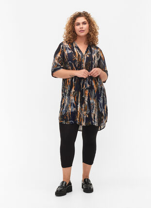 Short-sleeved viscose tunic with paisley print, Navy Blazer AOP, Model image number 2