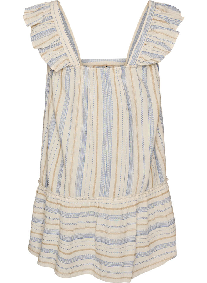 Sleeveless summer dress with a woven pattern, Vanilla, Packshot image number 1