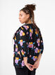 Floral blouse with round neck and zip, Black, Model image number 1