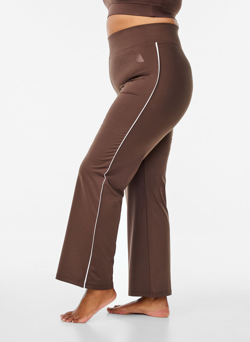 Flared workout pants with contrast piping, Brown, Model image number 0