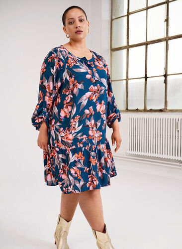 Viscose tunic with floral print, Blue Flower AOP, Image image number 0