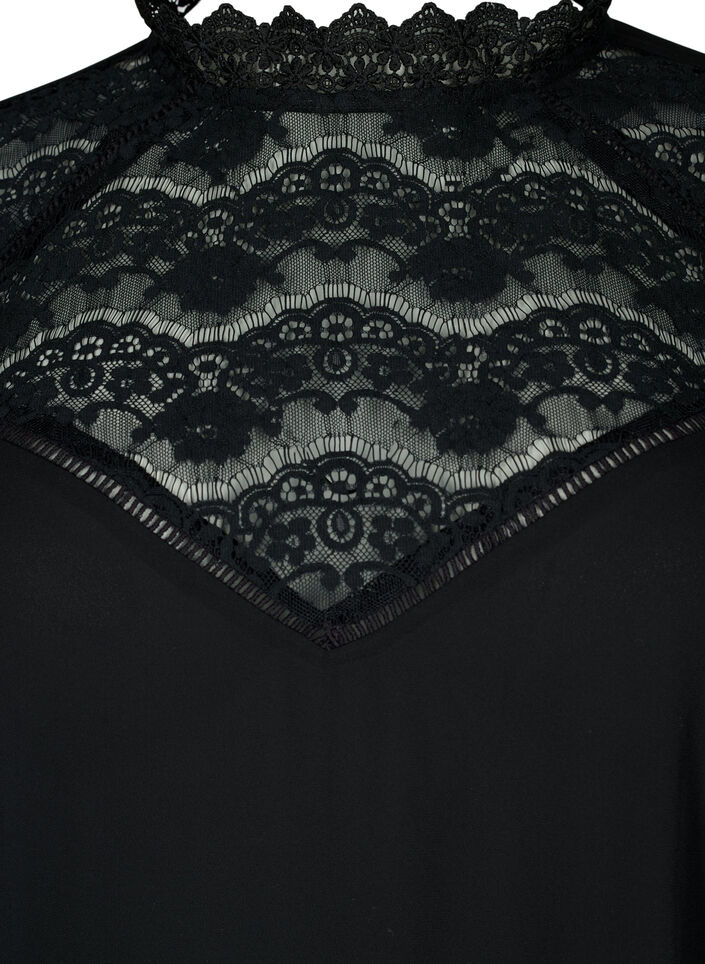 Long sleeve dress with lace, Black, Packshot image number 2