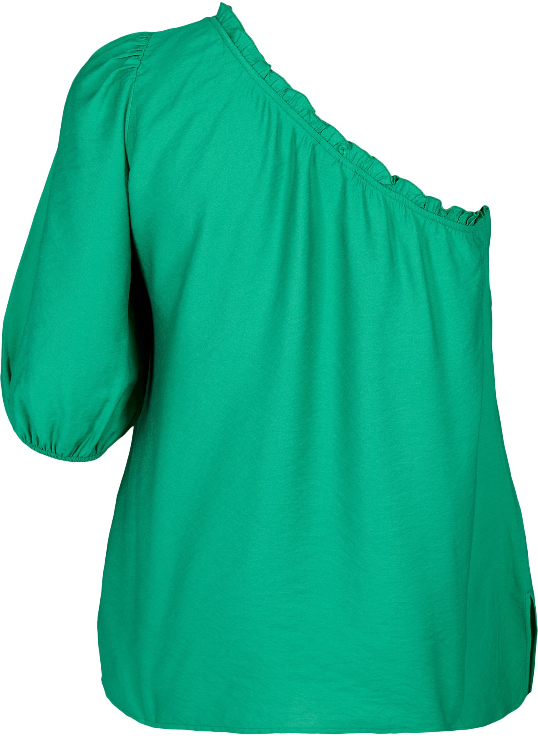 Zizzifashion One-shoulder blouse in viscose, Green, Packshot image number 1