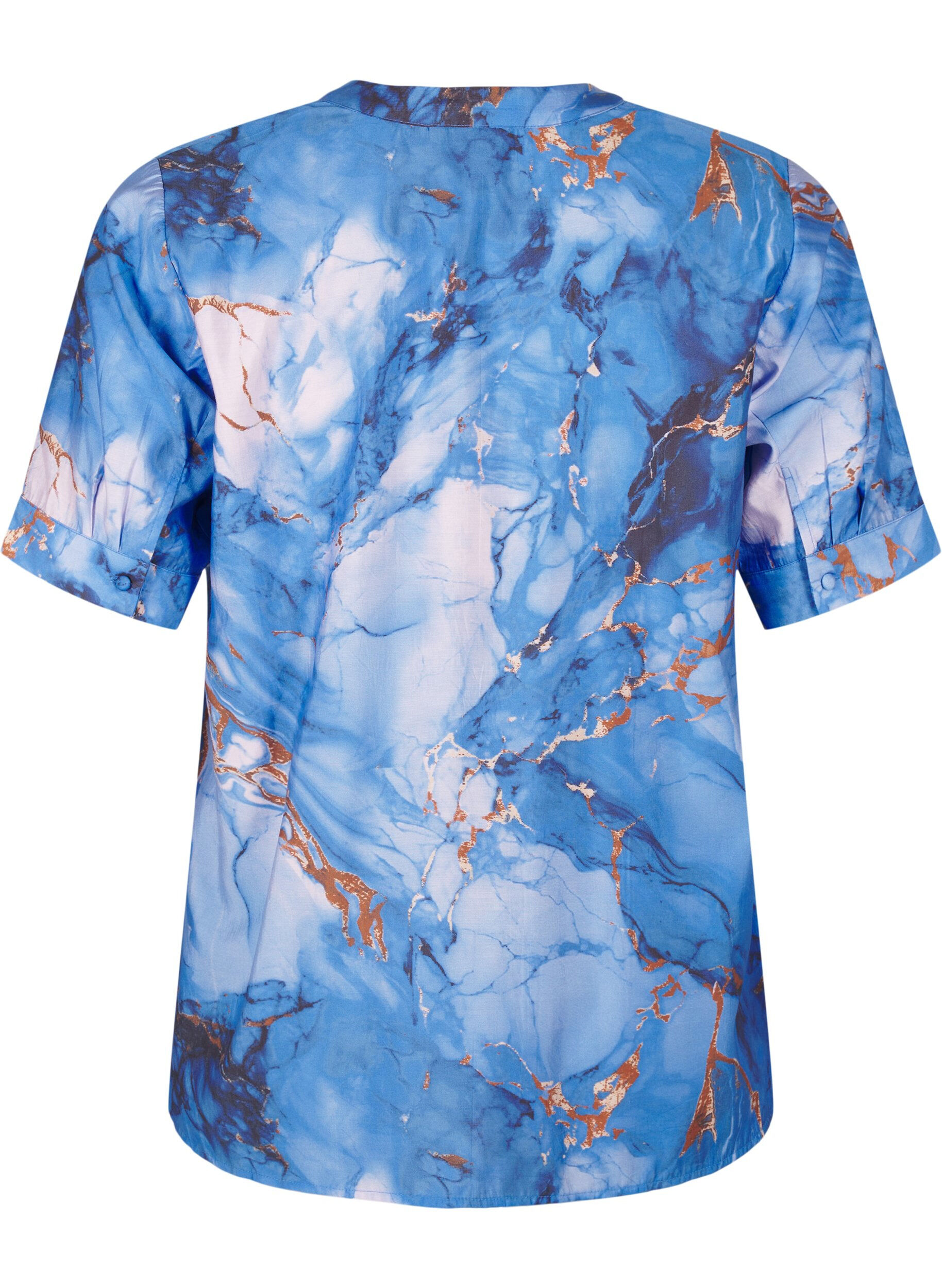 Zizzifashion Viscose blouse with marble print and short sleeves, Blue, Packshot image number 1