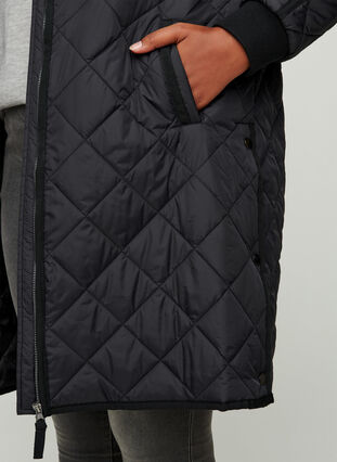 Quilted jacket with hood, Black, Model image number 2