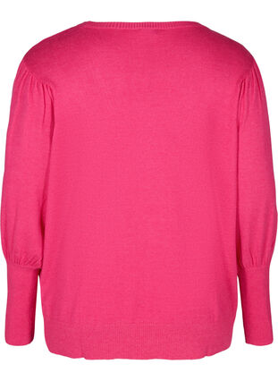 Knitted top with round neck and balloon sleeves , Fuchsia Purple Mel, Packshot image number 1