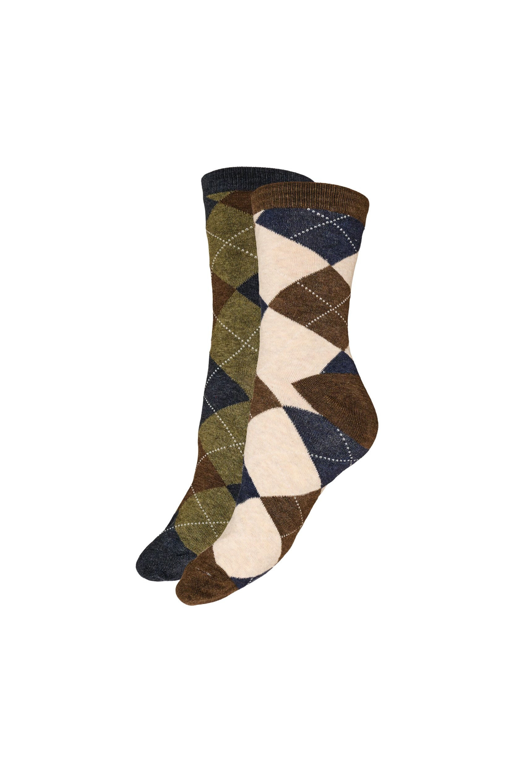Zizzifashion2-pack of harlequin pattern socks, Brown, Packshot image number 0