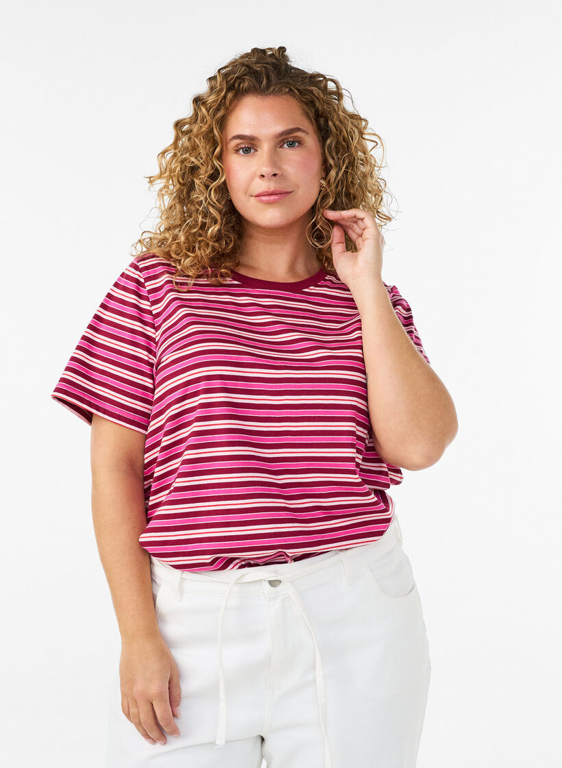 Striped organic cotton T-shirt, Red, Model image number 0