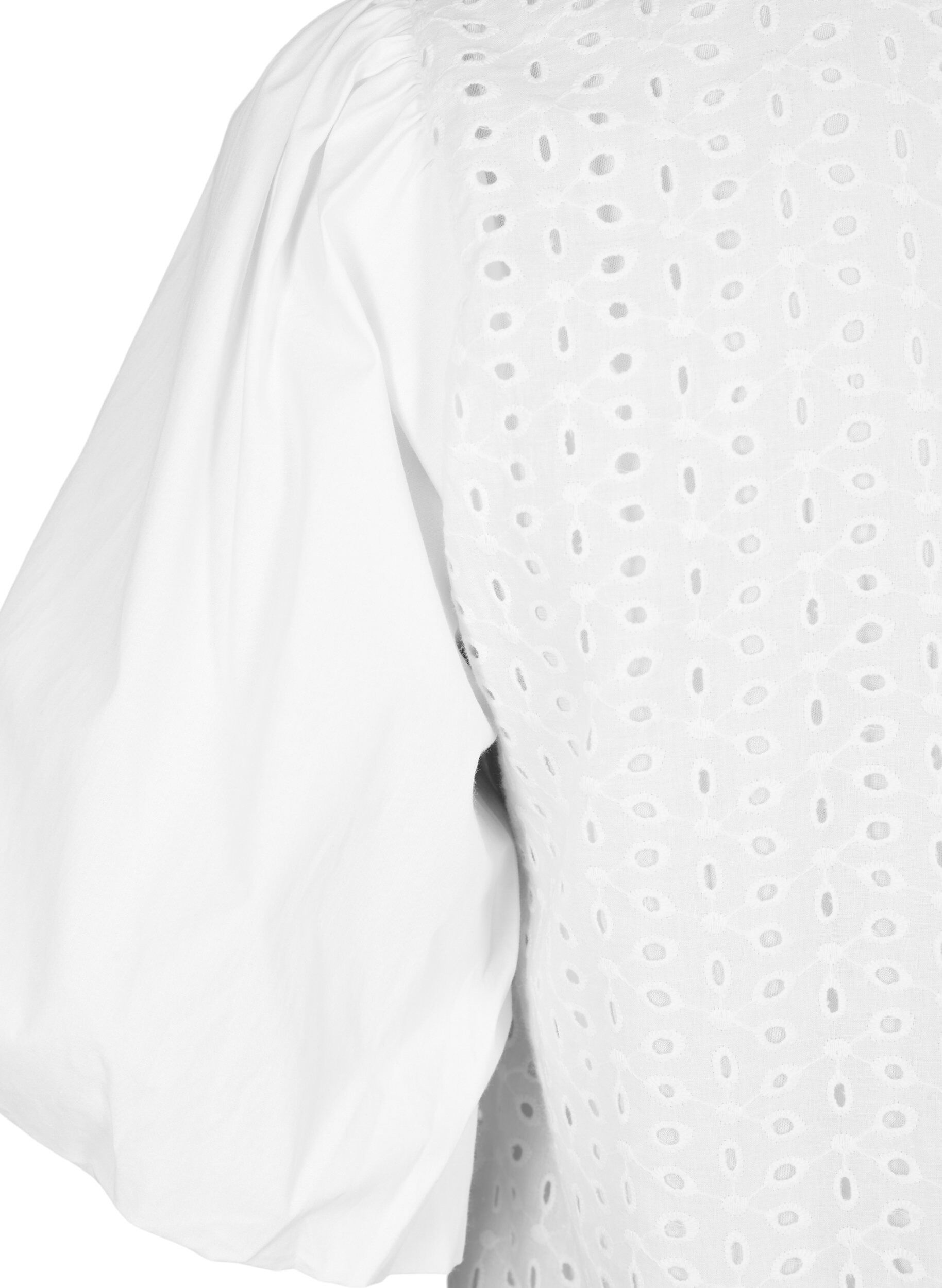 Zizzifashion Blouse with puffed sleeves and lace pattern, White, Packshot image number 3