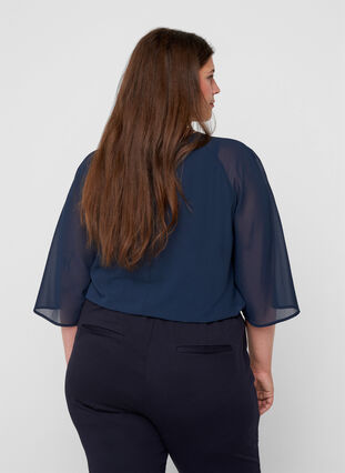 Chiffon blouse with 3/4 sleeves, Navy Blazer, Model image number 1