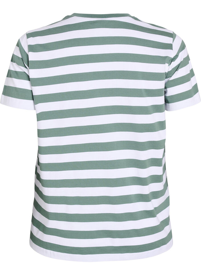 Organic cotton T-shirt with stripes and text, Green, Packshot image number 1