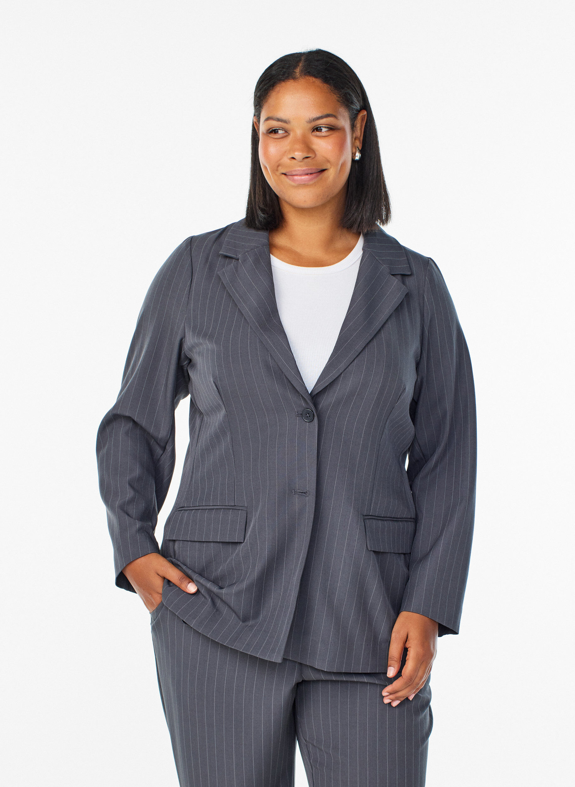 FLASH - Blazer with pockets and slits, Dark Grey, Model