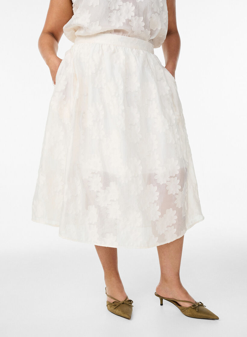 Floral jacquard midi skirt, Vanilla, Model