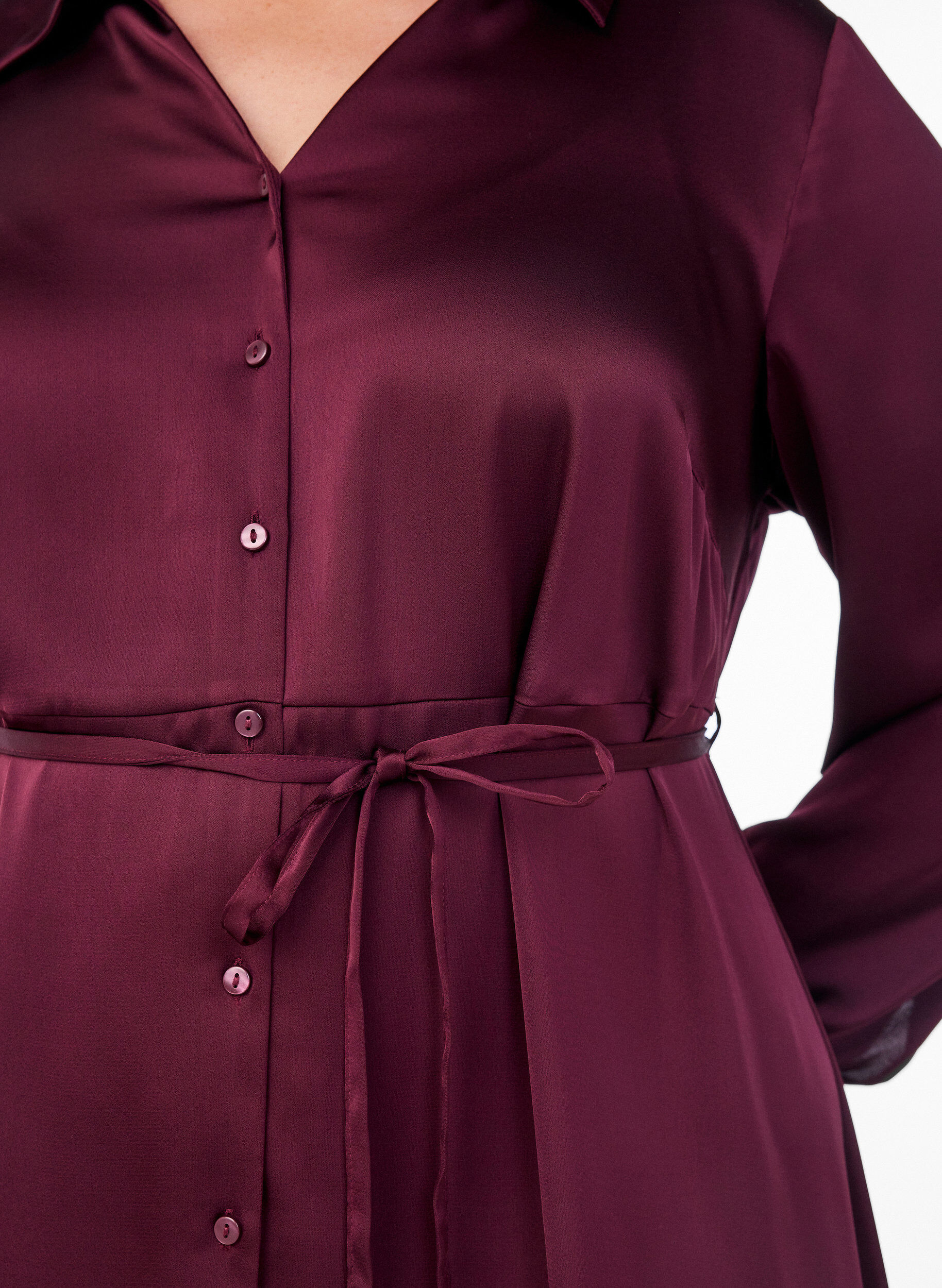 ZizzifashionSatin shirt dress with a tie-belt, Red, Model image number 3