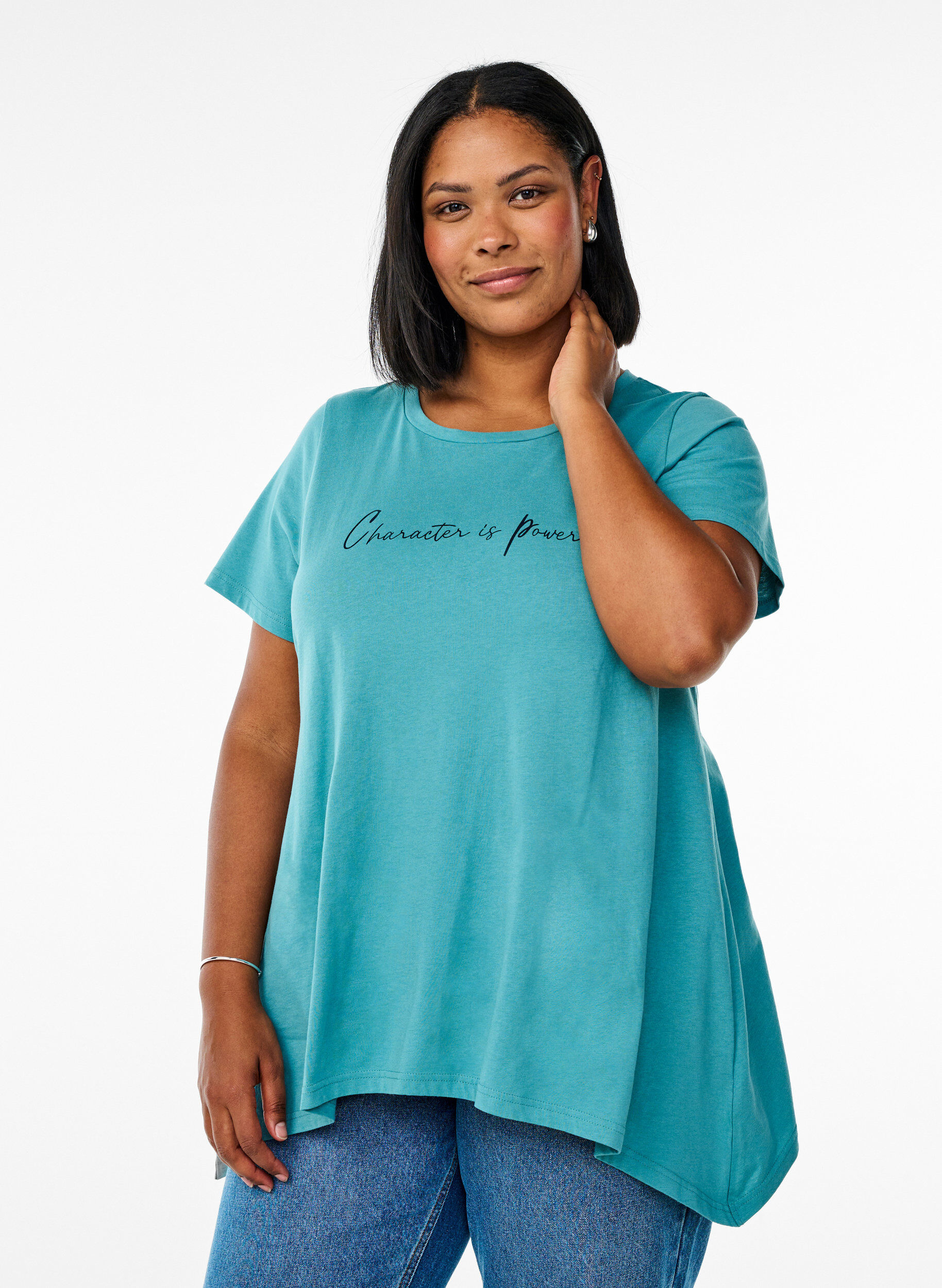 Zizzifashion T-shirt with a round neck and A-line shape, Green, Model image number 0
