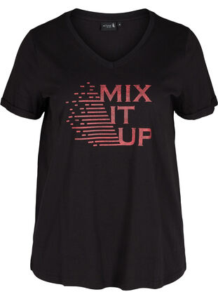Cotton exercise t-shirt with print, Black Red Splash, Packshot image number 0