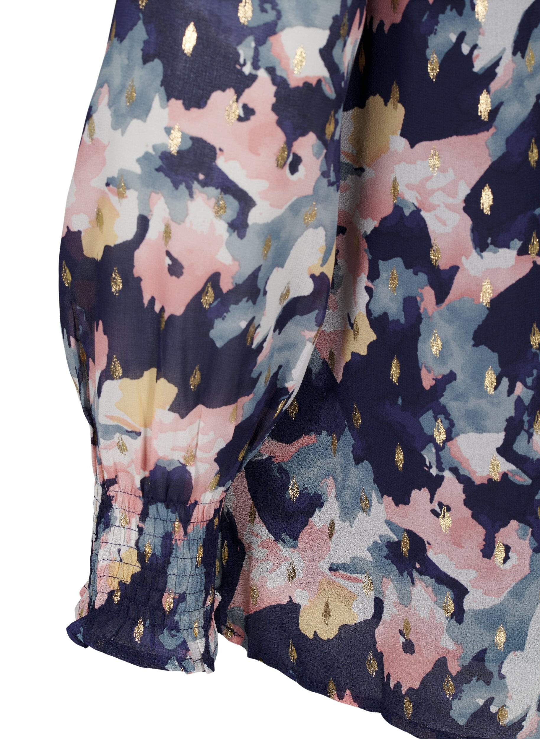Zizzifashion Floral blouse with long sleeves and V-neck, Night Sky AOP Flower, Packshot image number 3