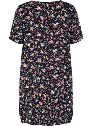 Short-sleeved viscose dress with print, Black Small Flower, Packshot image number 1