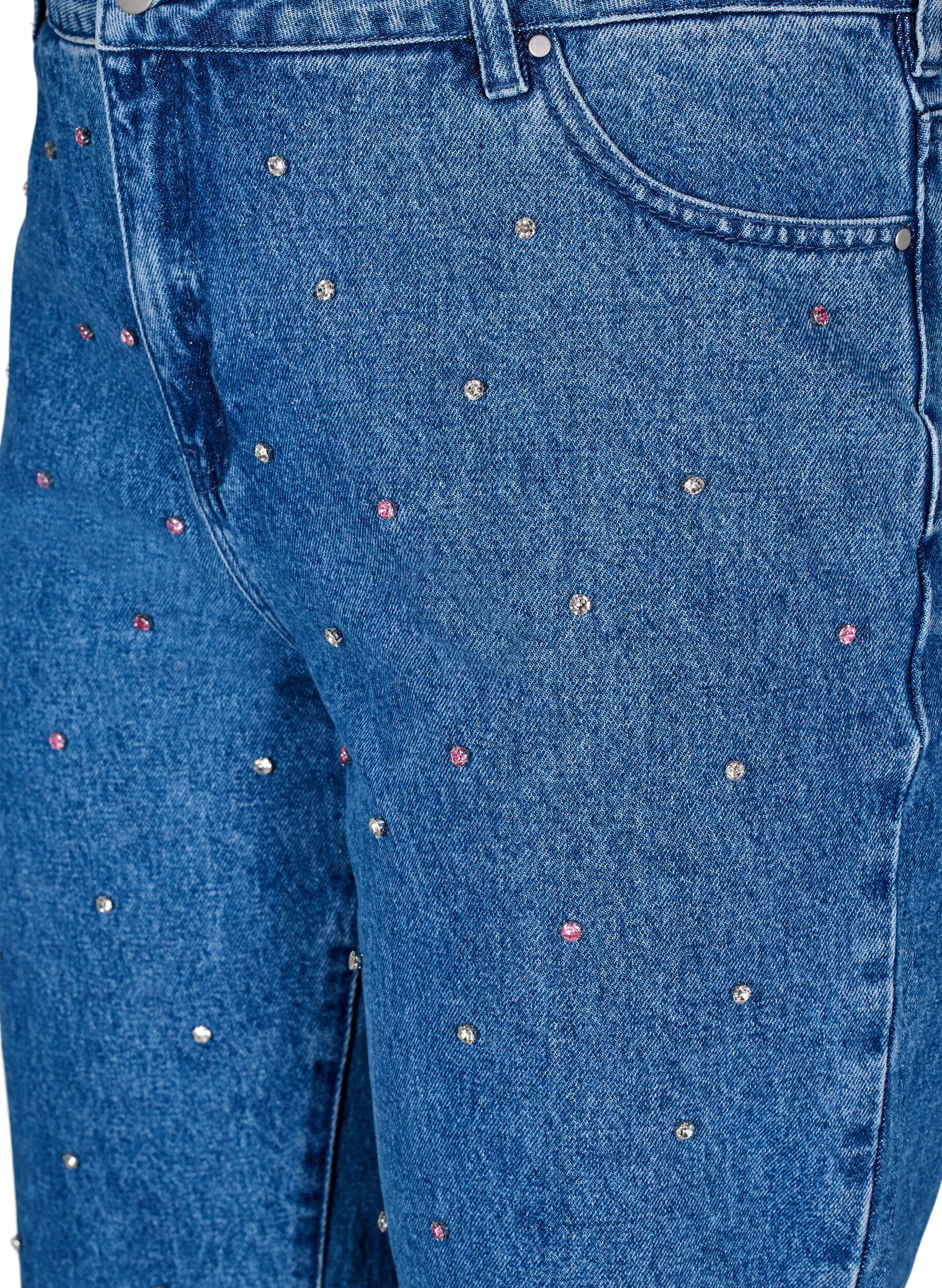 Zizzifashion High-waisted Gemma jeans with rhinestones, Blue, Packshot image number 2