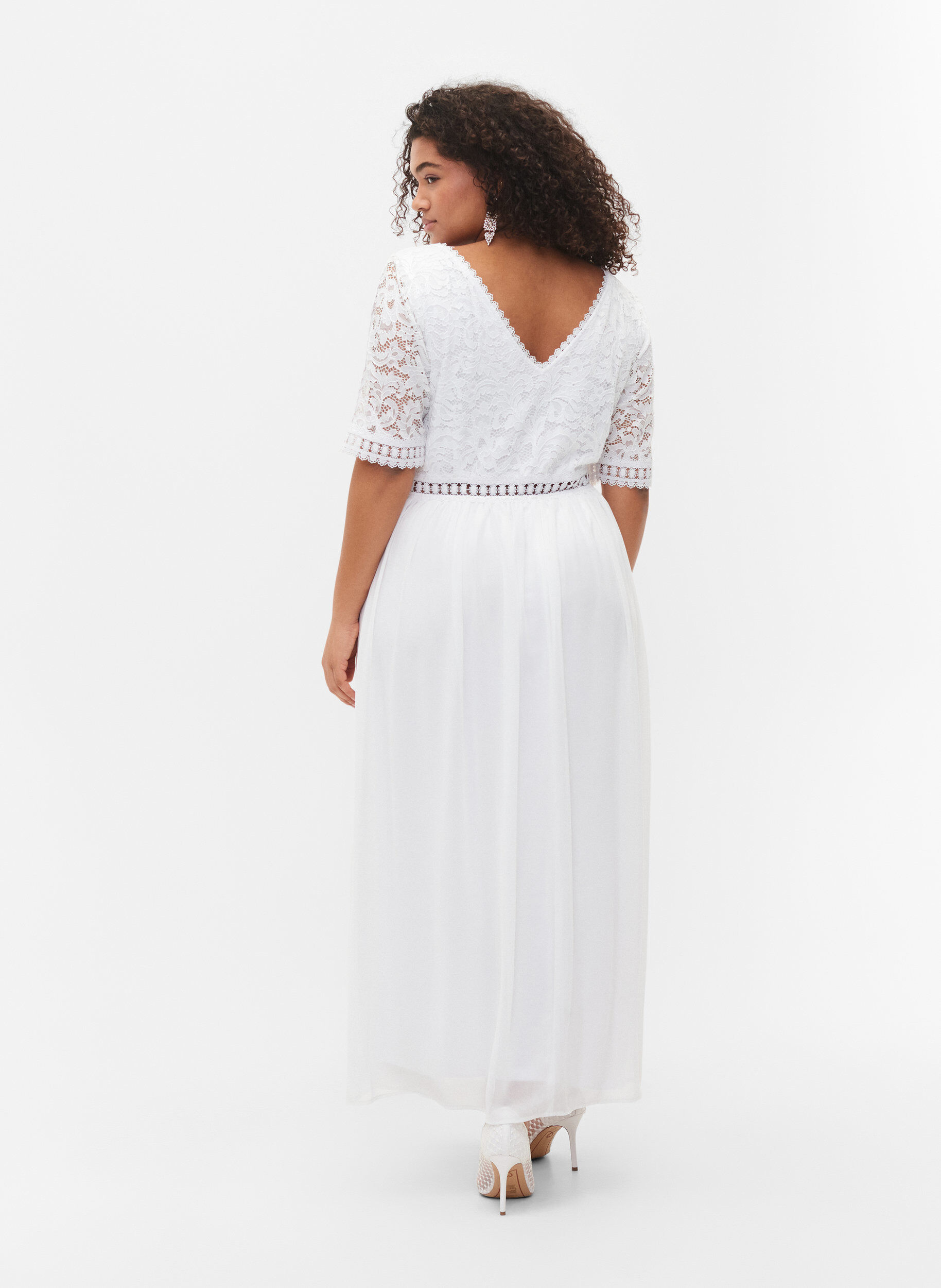 Zizzifashion Maxi dress with back neckline and short sleeves, Bright White, Model image number 1