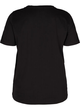 Cotton t-shirt with print on the chest, Black LADIES 98, Packshot image number 1