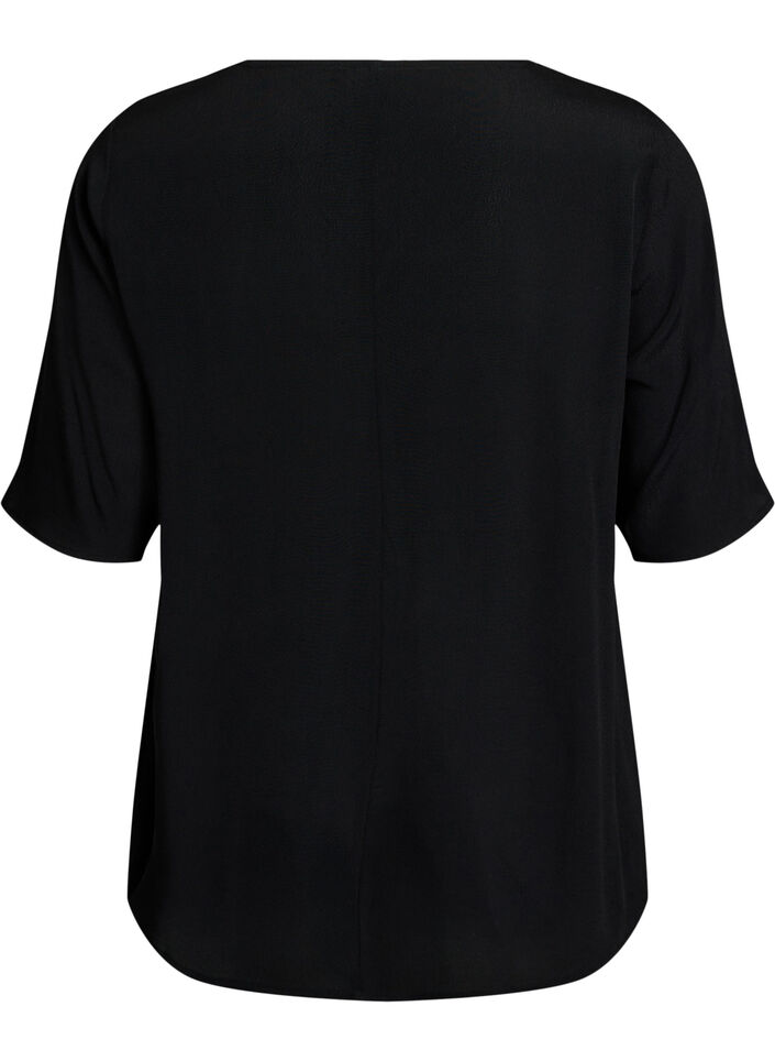 Short-sleeved viscose blouse, Black, Packshot image number 1