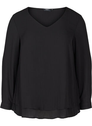 Long-sleeved V-neck blouse, Black, Packshot image number 0