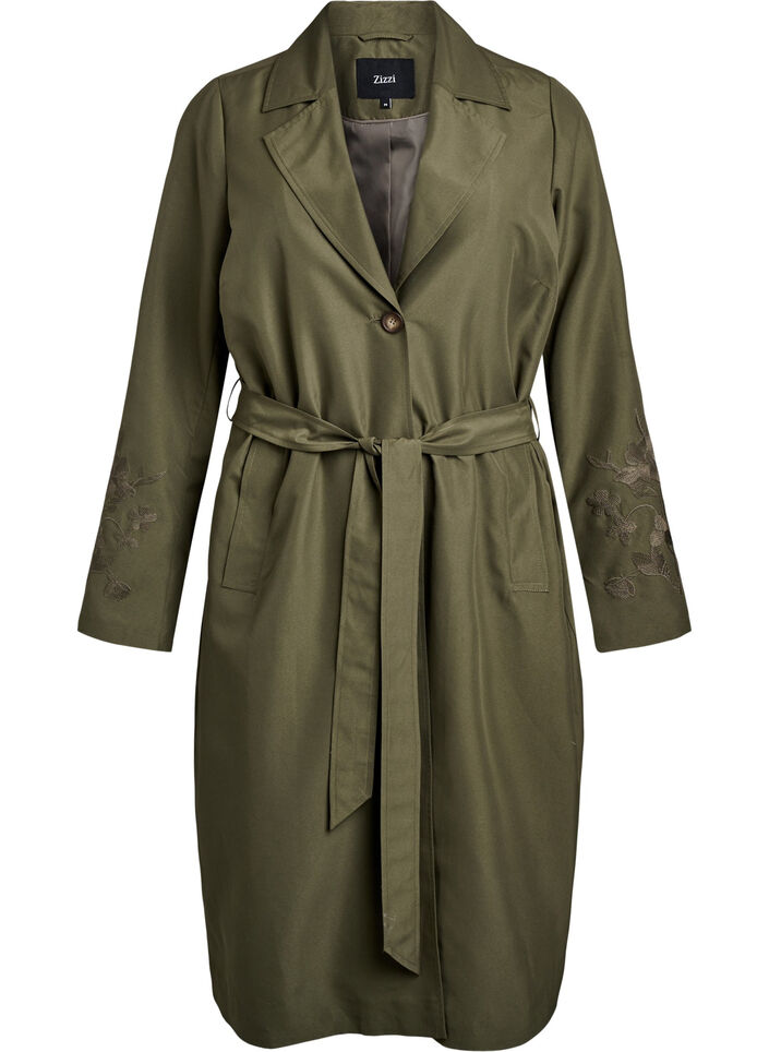 Long trench coat with embroidery, Green, Packshot image number 0