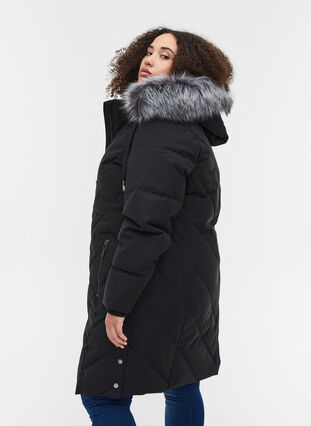 Winter jacket with removable hood and faux-fur collar, Black, Model image number 1