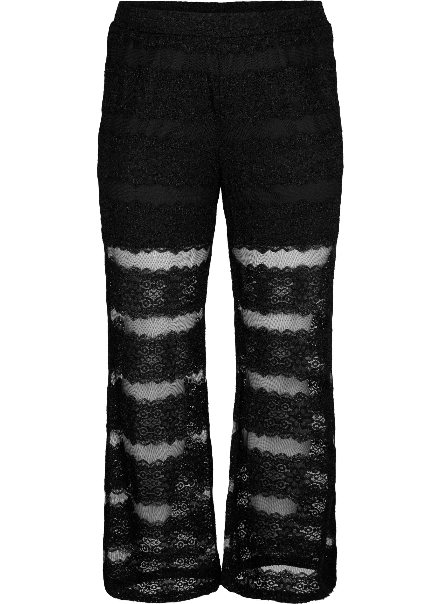 Zizzifashion Loose trousers with lace and sheer mesh, Black, Packshot image number 0