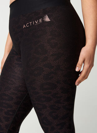 Cropped sparkly sports leggings, Black w copper, Model image number 1