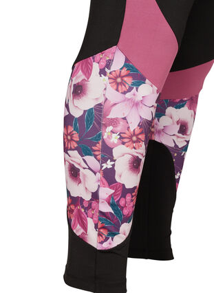Cropped sports tights with print details, Flower Print, Packshot image number 3