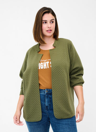 Open cardigan with a quilted pattern, Ivy Green, Model image number 0