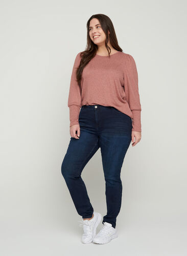 Super slim Amy jeans with high waist, Dark blue denim, Model image number 0