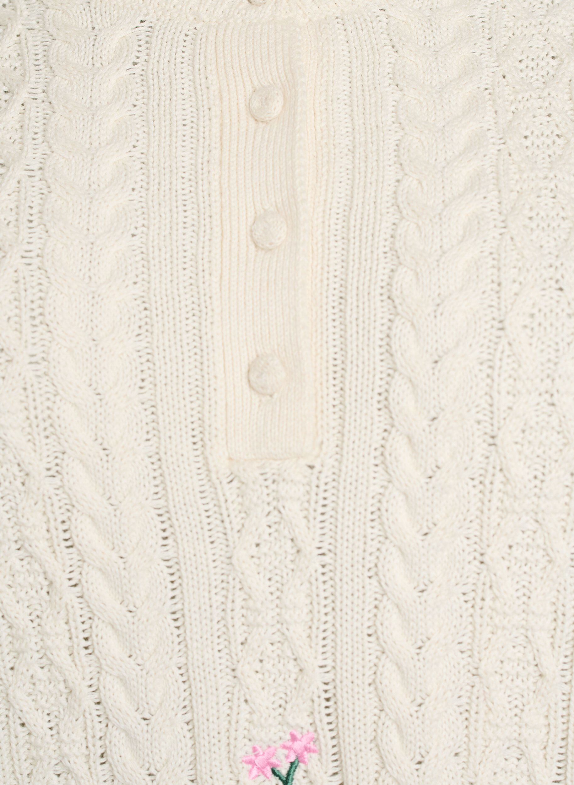Zizzifashion Knit blouse with cable pattern and embroidered flowers, White, Packshot image number 2