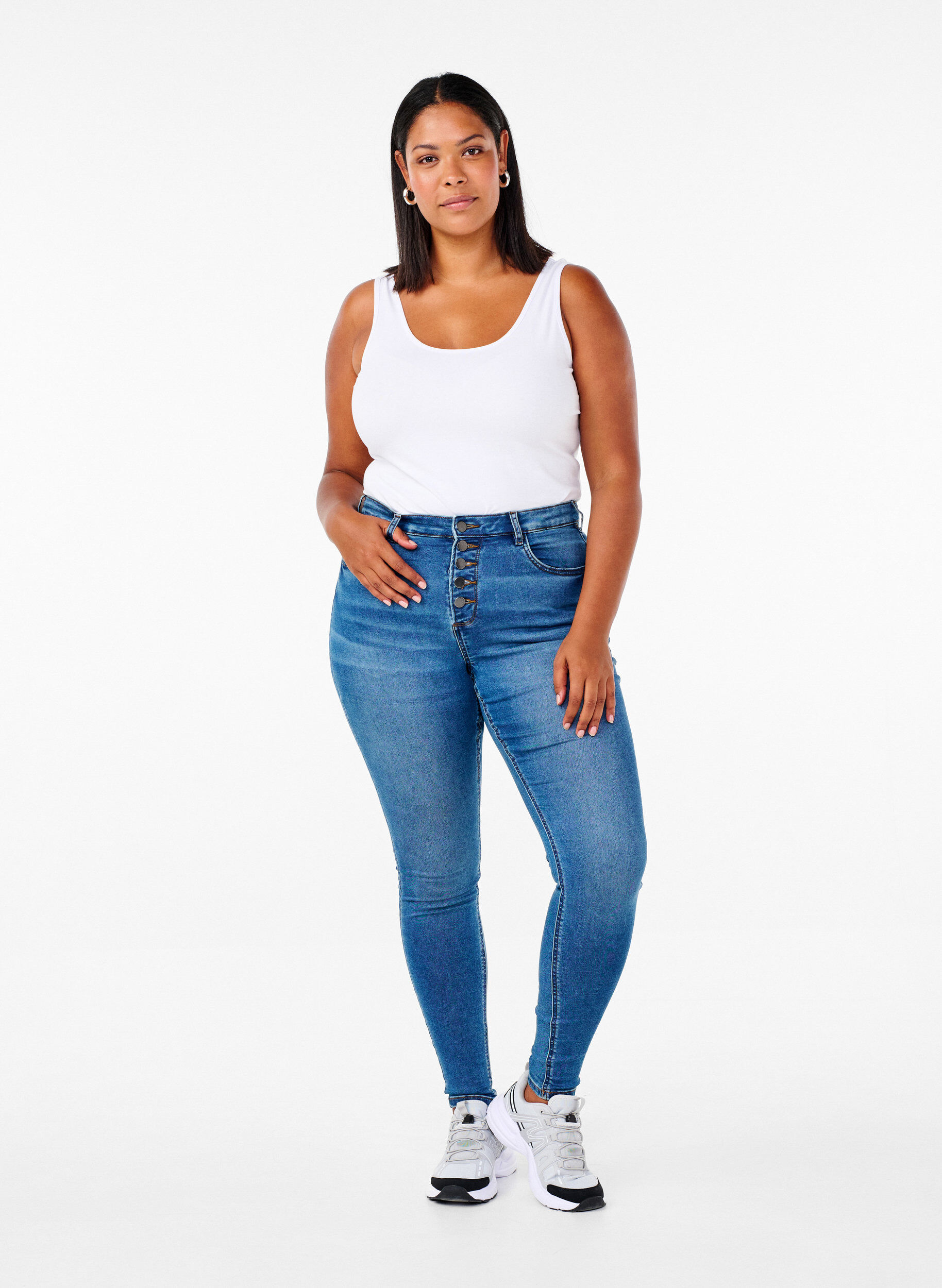 Zizzifashion Cotton basic top, White, Model image number 1