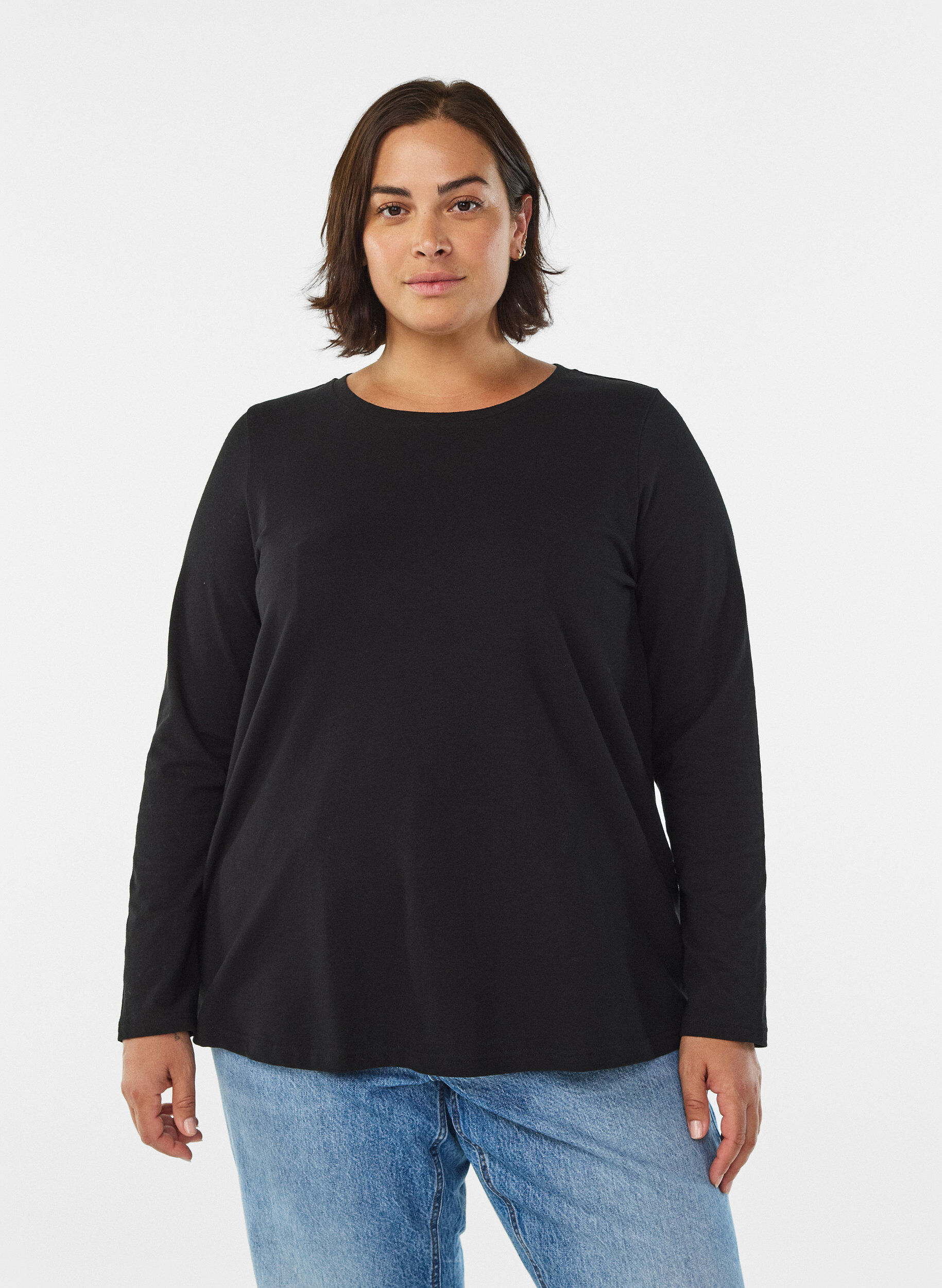 Zizzifashion Basic jersey blouse with long sleeves, Black, Model image number 0