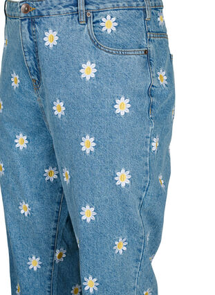 Cropped Mille jeans with embroidered flowers, Light Blue Flower, Packshot image number 2