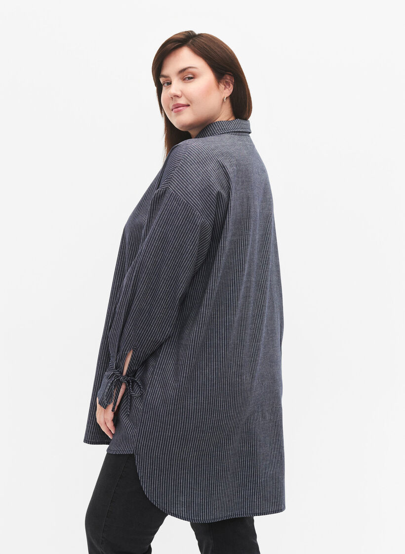 Shirt with tie detail on the sleeve, Navy Stripe, Model image number 1