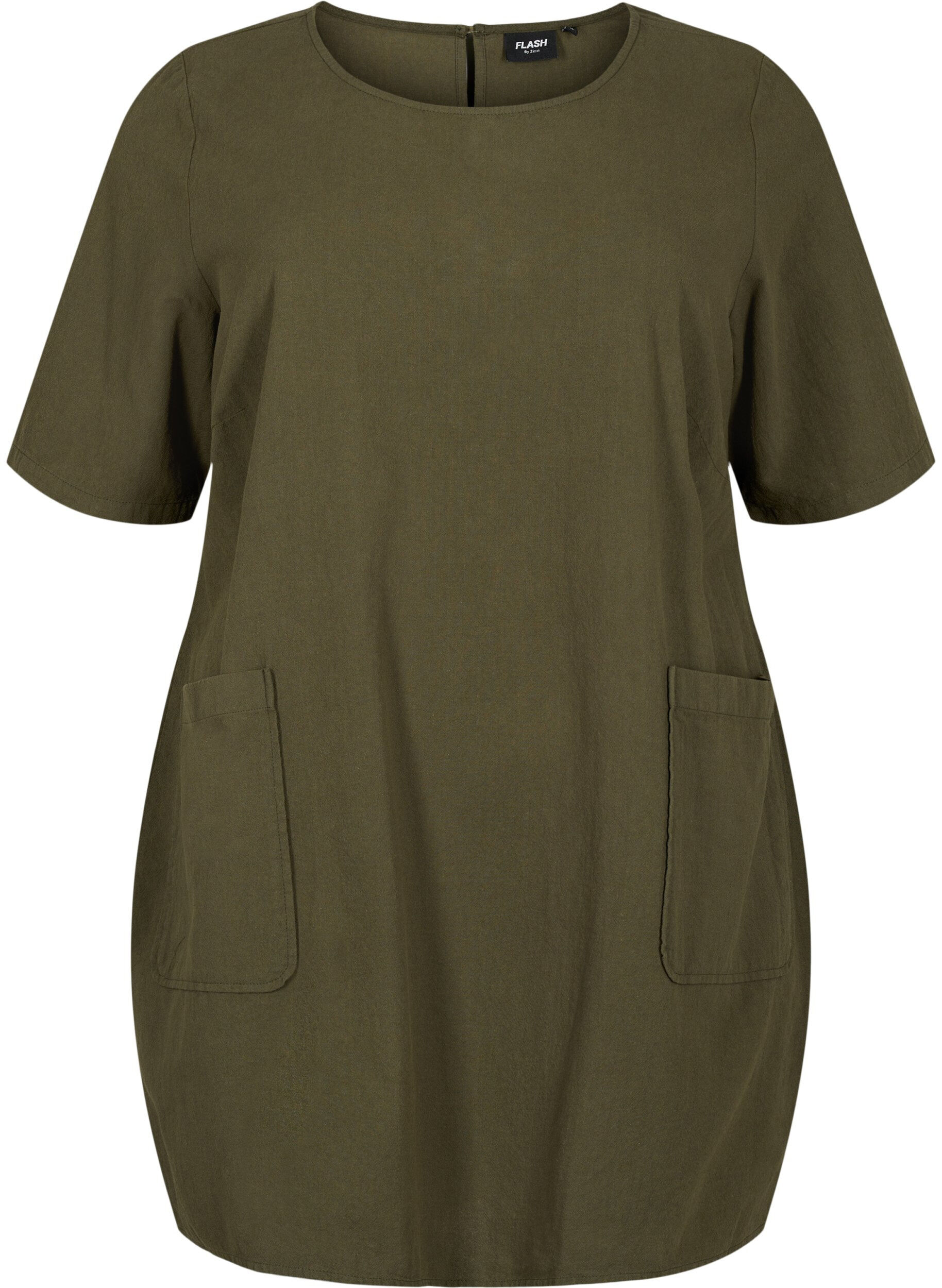 Zizzifashion FLASH - Short sleeved tunic in cotton, Forest Night, Packshot image number 0