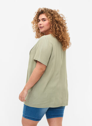 Viscose blouse with short sleeves and pleats, Seagrass , Model image number 1