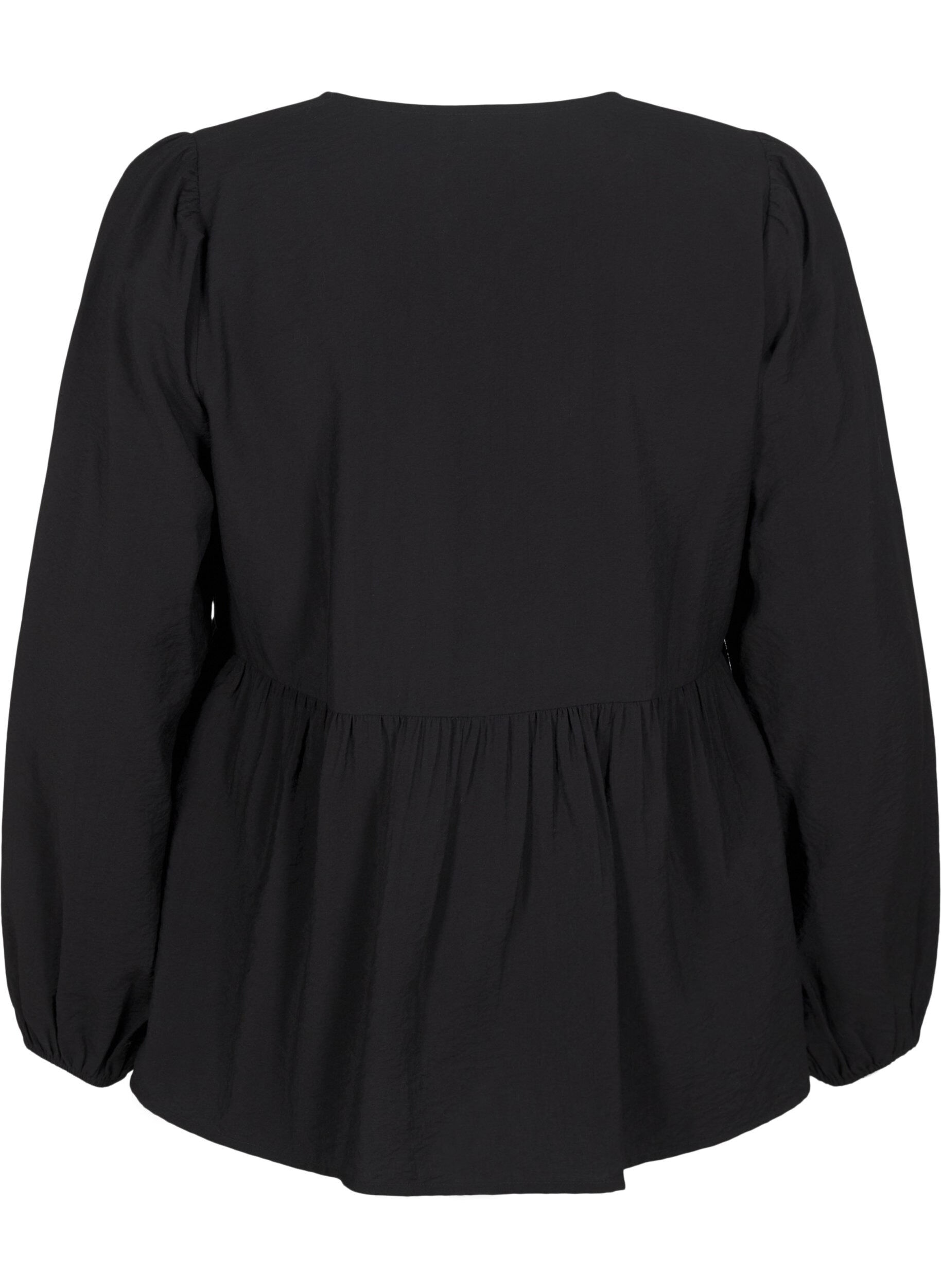 Zizzifashion Viscose blouse with bows and long sleeves, Black White Bow, Packshot image number 1