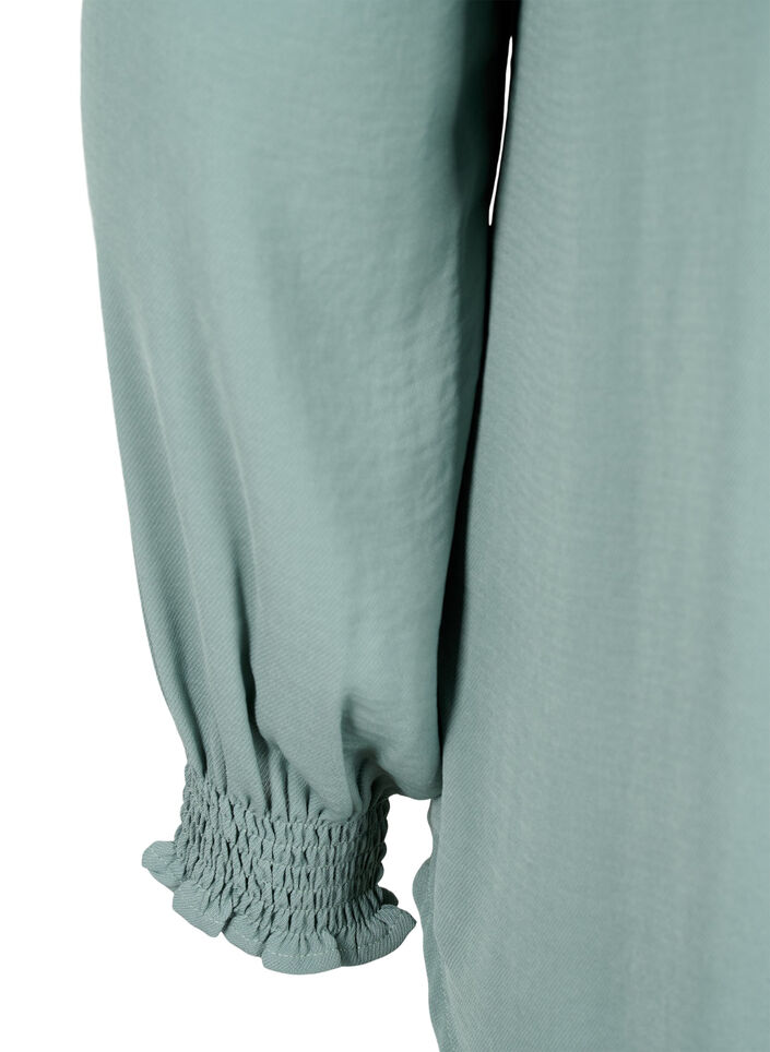 Blouse with smock and v-neckline, Chinois Green, Packshot image number 3