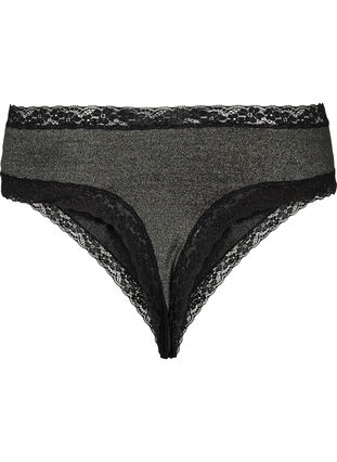 High rise G-string with glitter and lace trim, Black, Packshot image number 1