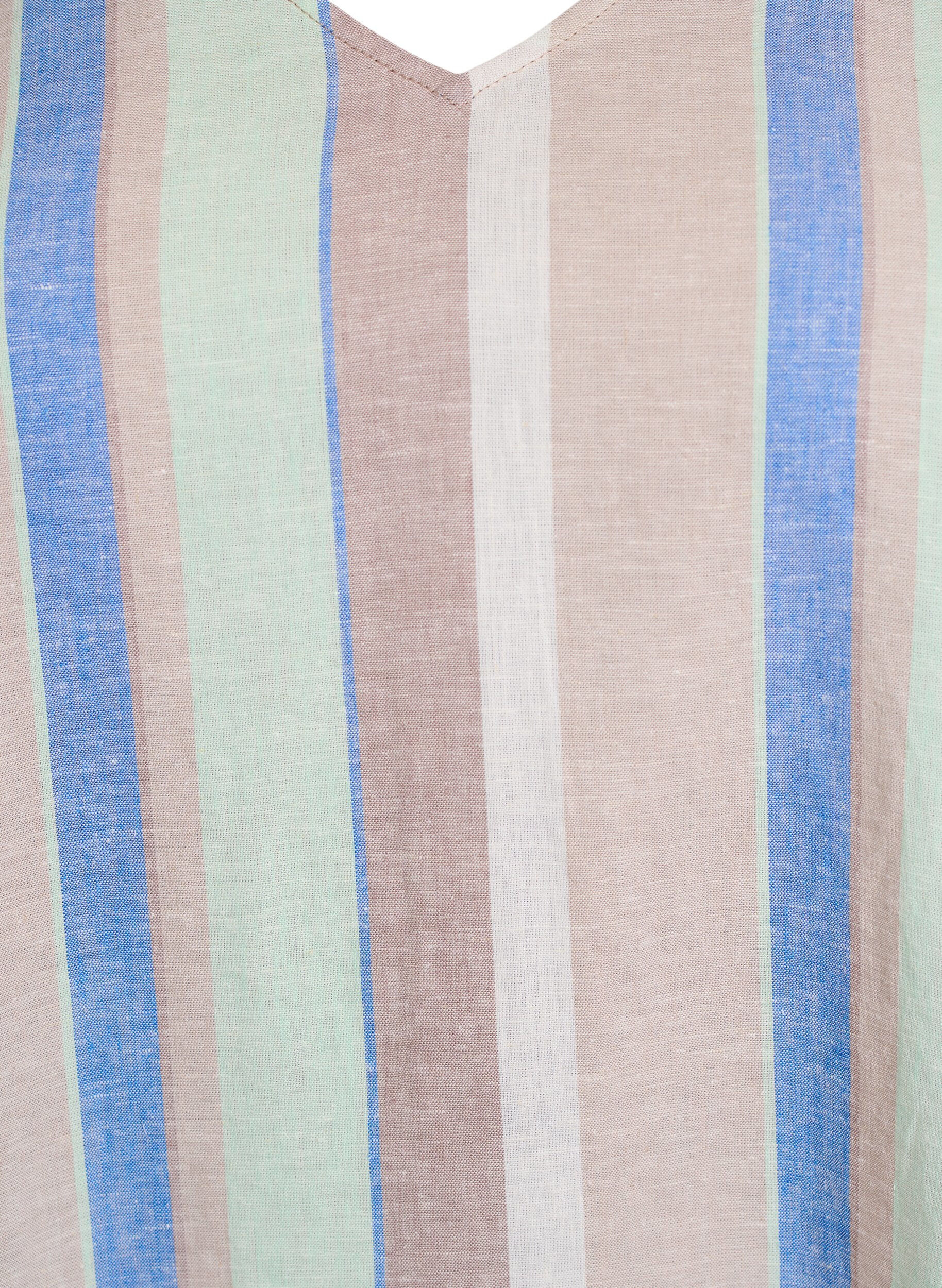 Zizzifashion Short dress in linen and viscose with 3/4 sleeves, Blue, Packshot image number 2